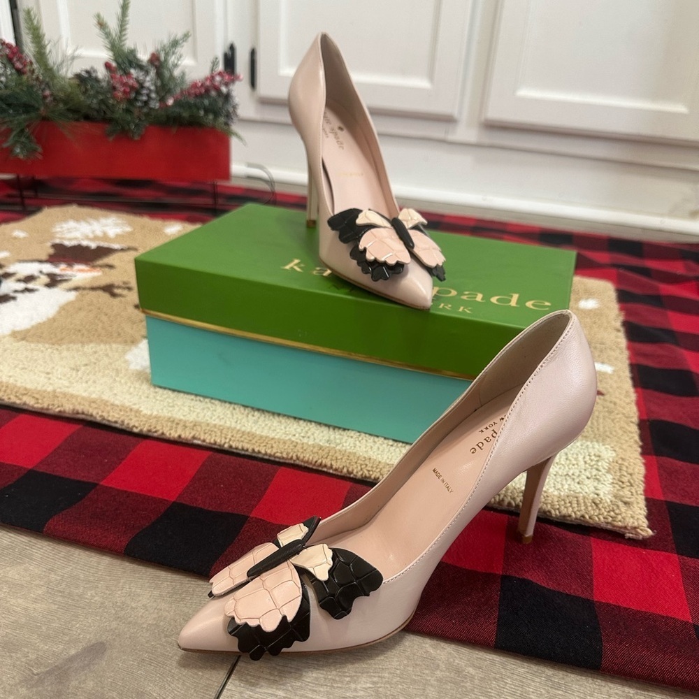 New Kate Spade Laurie Heels Butterfly Women’s 6.5 w/ Box Pale Pink Nappa Leather - Picture 4 of 16
